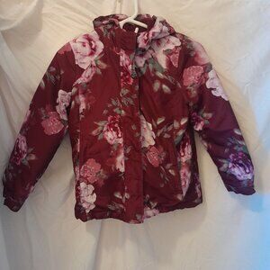 The Children's Place Burgundy Sugar Beet Floral  Lined Winter Puffer Coat Sz 7/8